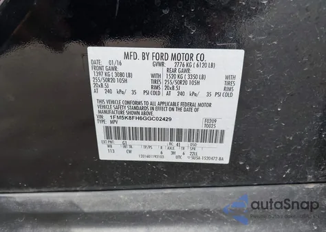 2016 Ford Explorer Limited from USA, damaged, VIN 1FM5K8FH6GGC02429